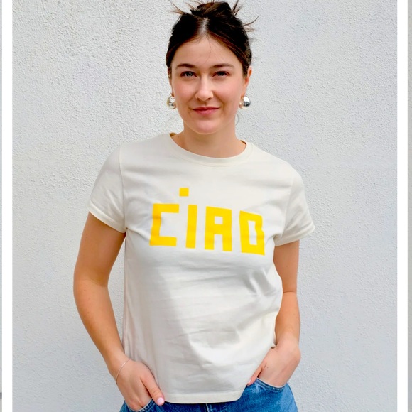 NWT! Clare V Ciao Original Tee in Marigold/White - Picture 1 of 6